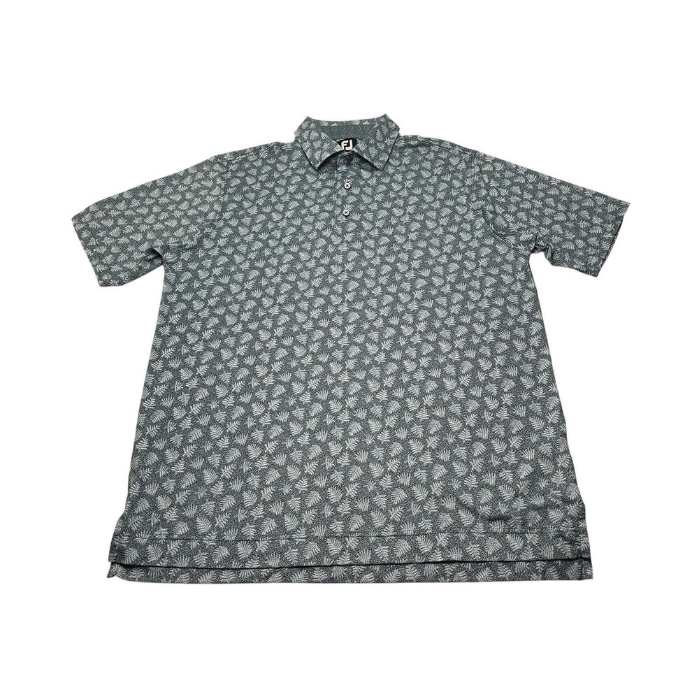 Men's FootJoy Shadow Palm Print Lisle Performance Golf Polo Large Ink Dusk Blue - Picture 1 of 10